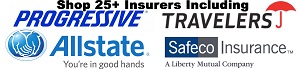 Shop 25+ insurers including Progressive, Traverlers, ALlstate, and SafeCo