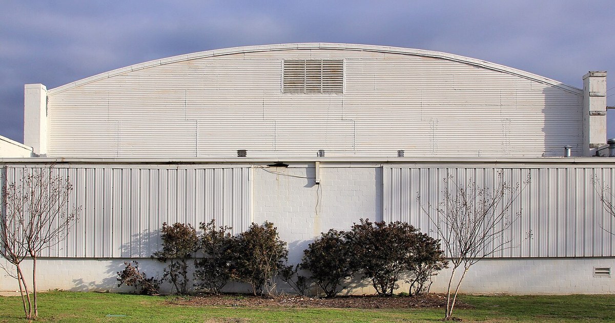 South side of the old Burleson Gymnasium in Burleson, Texas, United States. Burleson Gymnasium South Elevation 2018