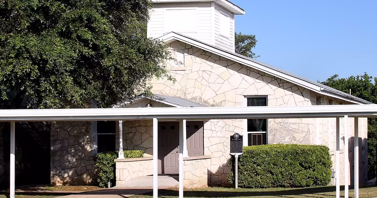 First Baptist Church of Buda, Texas, United States original building. First Baptist Church of Buda 2018