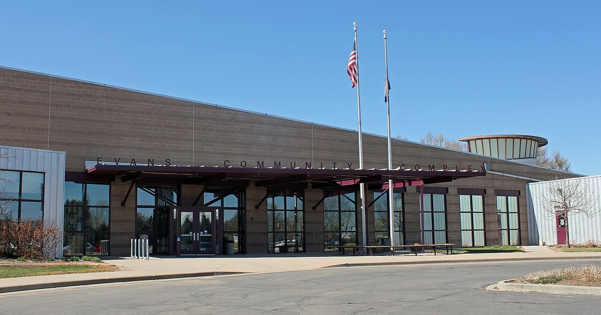 The Evans Community Complex (city hall), located at 1100 37th Street in Evans, Colorado. Evans, Colorado