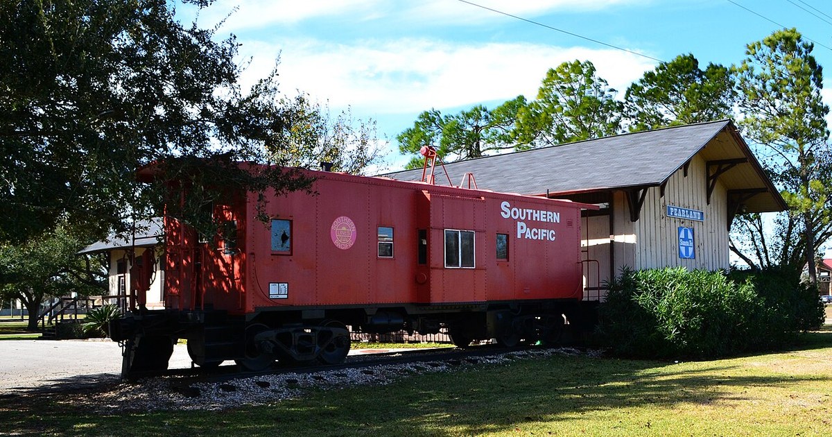 Historic Gulf, Colorado and Santa Fe Railroad train depot in Pearland, Texas . GCSF depot Pearland Texas