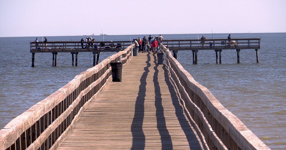 A fishing pier at Pine Gully Park in Seabrook, Texas . Fishing pier at Pine Gully Park 2014