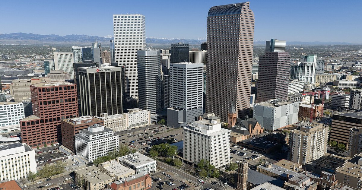 Aerial view of the downtown Denver, Colorado skyline. Downtown Denver, Colorado