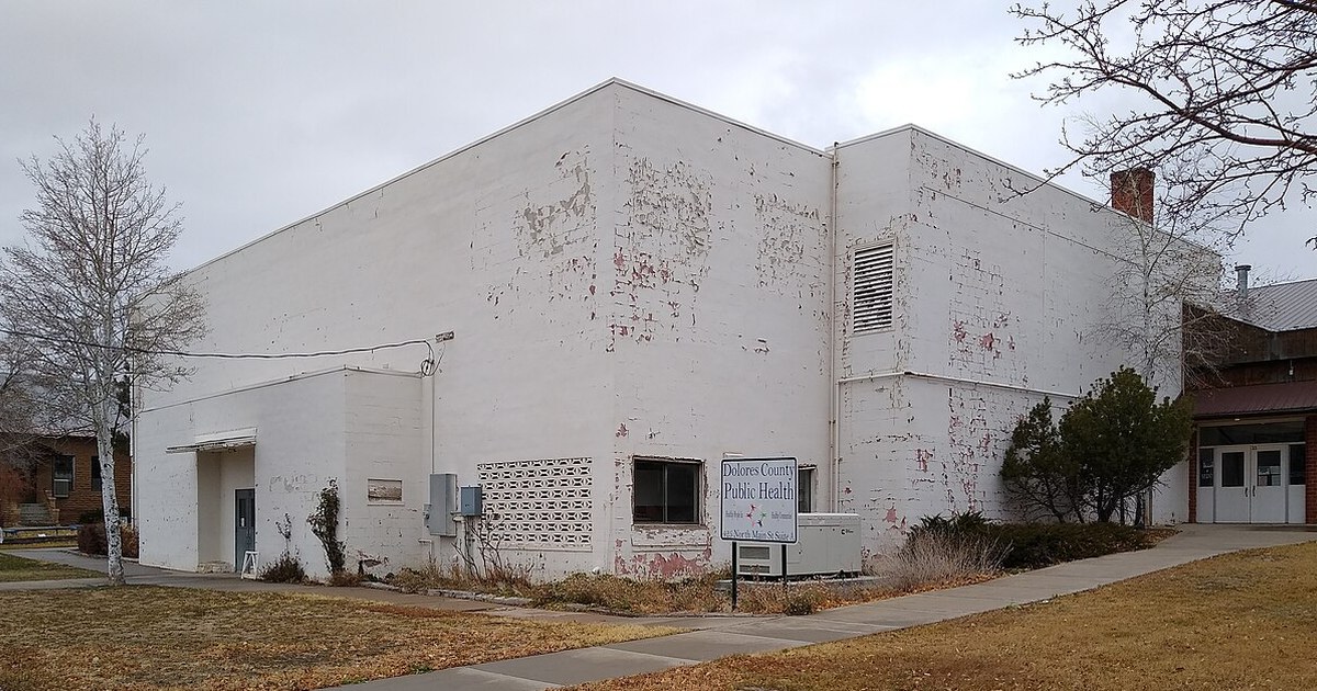 Dolores County Public Health building on Main Street in Dove Creek, Colorado. Dolores County Public Health building
