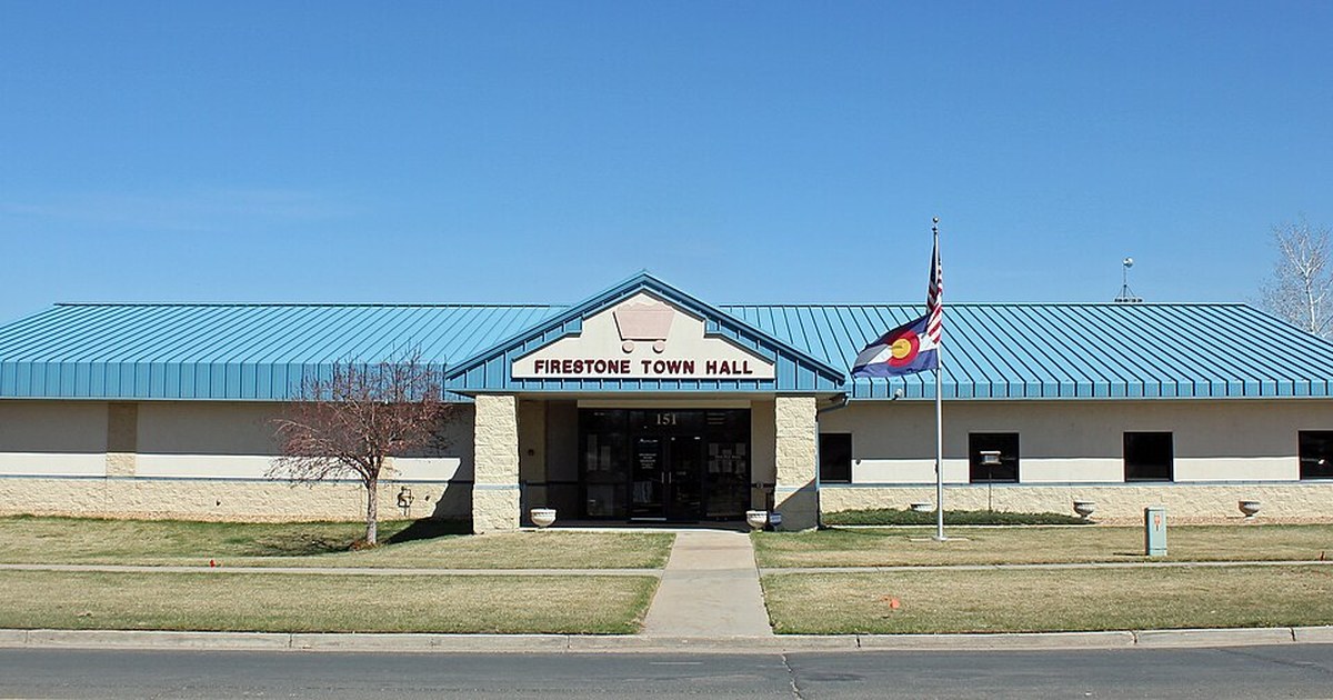 The former town hall of Firestone, Colorado, located at 151 Grant Avenue. Firestone, Colorado