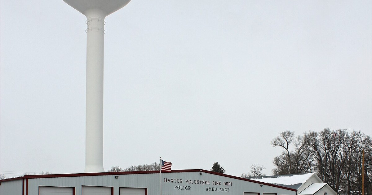The water tower and fire station in Haxtun, Colorado. Haxtun, Colorado