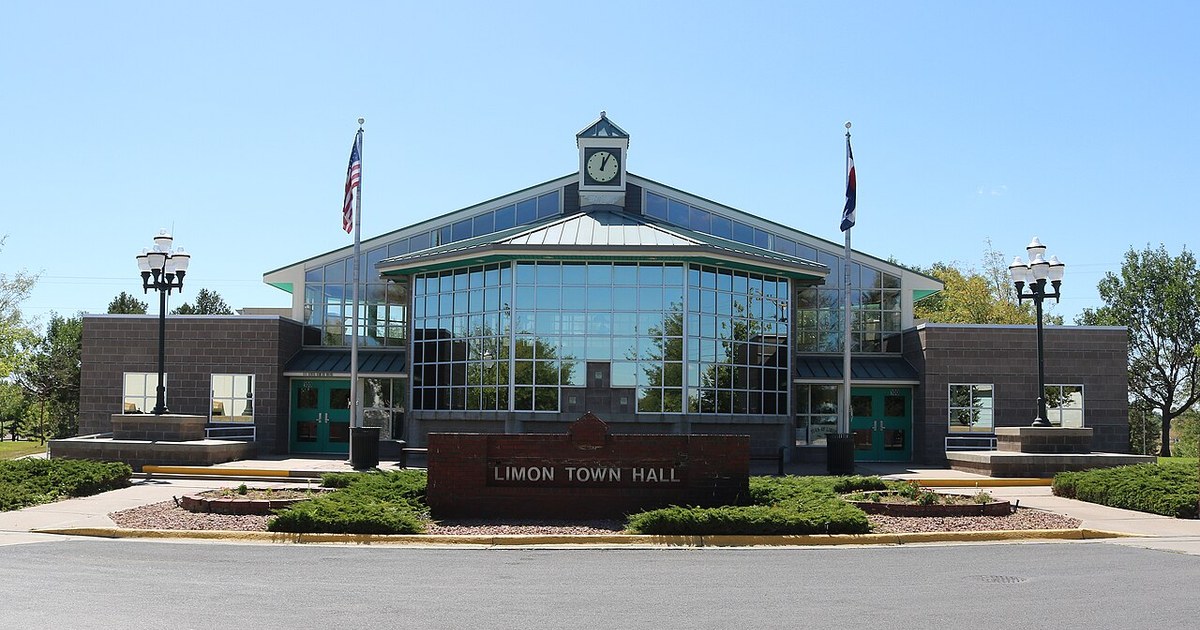 The Limon, Colorado Town Hall, located at 100 Civic Center Drive in Limon, Colorado. Limon, Colorado Town Hall