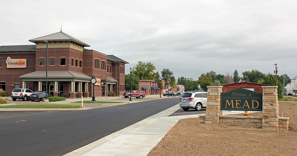 The main street in Mead, Colorado. Mead, Colorado