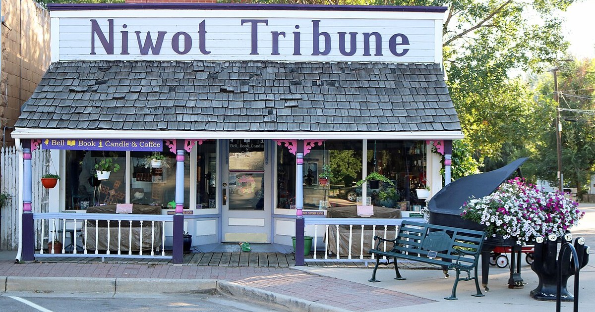 The old Niwot Tribune building, now a shop, along 2nd Avenue in Niwot, Colorado. Niwot, Colorado