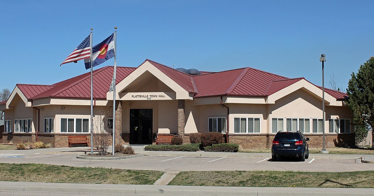 The Platteville, Colorado Town Hall, located at 400 Grand Avenue in Platteville, Colorado. Platteville, Colorado