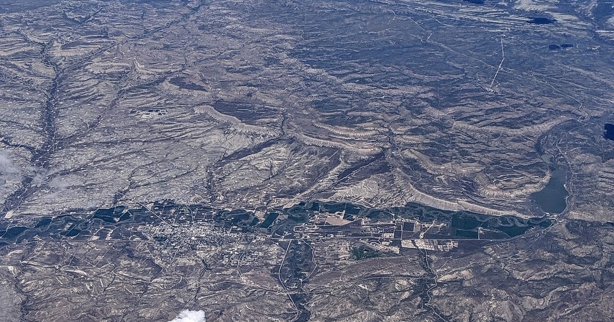 Aerial view from the south of the White River at Rangely, Colorado White River at Rangely CO