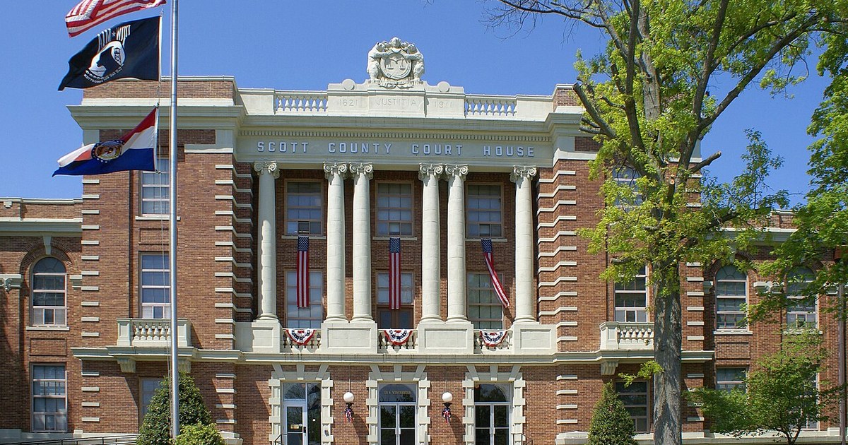 Scott County, Missouri Courthouse, 131 S. Winchester St. Benton , Missouri . Scott County Courthouse - retouched