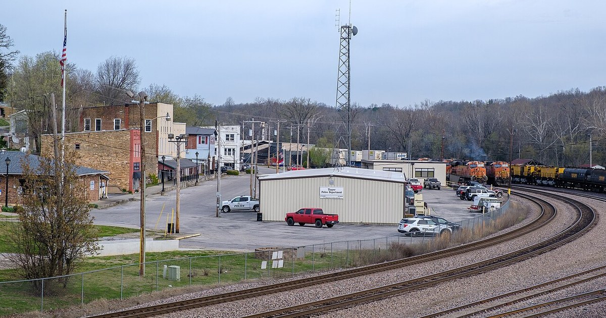 A view of Thayer, Missouri from the Walnut Street Bridge. Thayer, Missouri
