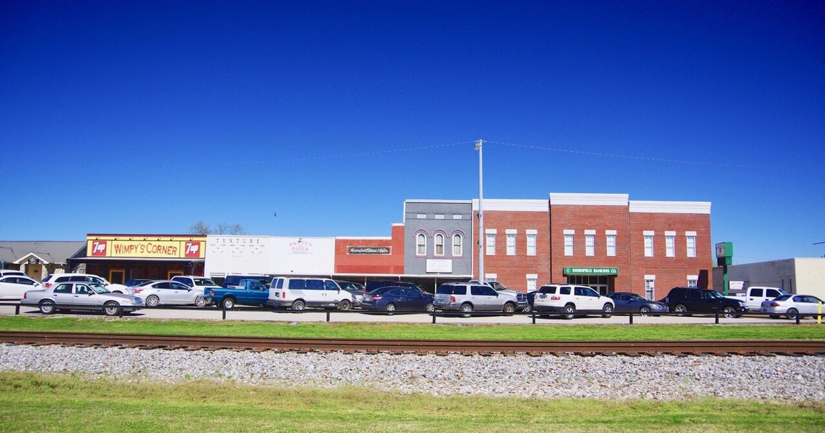 Businesses along Front Street in Greenfield, Tennessee, United States. Greenfield-Front-St-tn