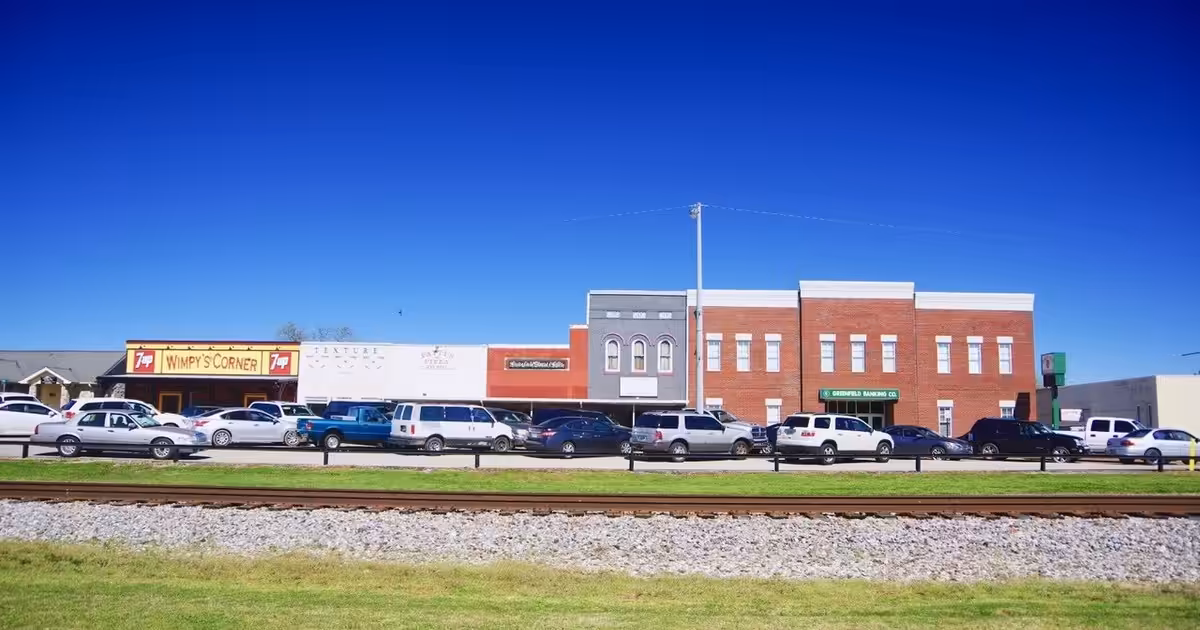 Businesses along Front Street in Greenfield, Tennessee, United States. Greenfield-Front-St-tn
