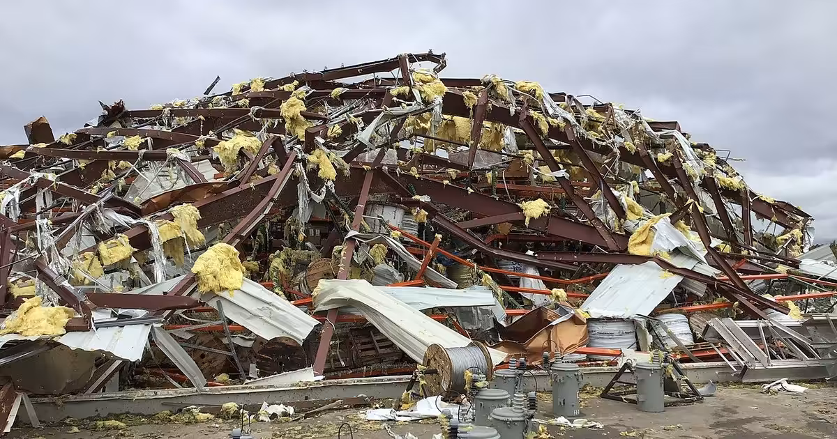 A building destroyed by an EF3 tornado near Fredericktown, Missouri on October 24, 2021 Fredericktown EF3 damage